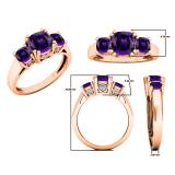10K Rose Gold 6 MM Cushion Amethyst & Round Diamond Ladies Bridal 3 Stone Engagement Ring