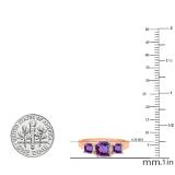 10K Rose Gold 6 MM Cushion Amethyst & Round Diamond Ladies Bridal 3 Stone Engagement Ring