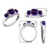 10K White Gold 6 MM Cushion Amethyst & Round Diamond Ladies Bridal 3 Stone Engagement Ring