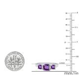 14K White Gold 6 MM Cushion Amethyst & Round Diamond Ladies Bridal 3 Stone Engagement Ring