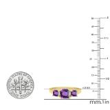 18K Yellow Gold 6 MM Cushion Amethyst & Round Diamond Ladies Bridal 3 Stone Engagement Ring
