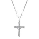 0.10 Carat (ctw) Sterling Silver Round White Diamond Ladies Cross & Heart Pendant 1/10 CT