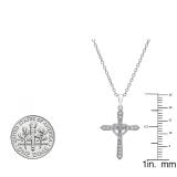 0.10 Carat (ctw) Sterling Silver Round White Diamond Ladies Cross & Heart Pendant 1/10 CT