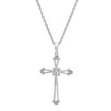 Sterling Silver 4 MM Round White Sapphire Ladies Cross Pendant
