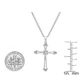 Sterling Silver 4 MM Round White Sapphire Ladies Cross Pendant