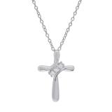 0.10 Carat (ctw) 10K White Gold Round White Diamond Ladies Looping Cross Pendant 1/10 CT