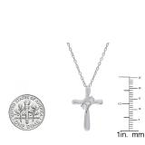 0.10 Carat (ctw) 10K White Gold Round White Diamond Ladies Looping Cross Pendant 1/10 CT