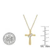0.10 Carat (ctw) 14K Yellow Gold Round White Diamond Ladies Looping Cross Pendant 1/10 CT