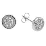0.10 Carat (ctw) Sterling Silver Round Diamond Circle Mens Hip Hop Iced Stud Earrings 1/10 CT