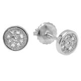 0.10 Carat (ctw) Sterling Silver Round Diamond Circle Mens Hip Hop Iced Stud Earrings 1/10 CT