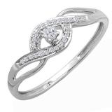 0.12 Carat (ctw) 10K White Gold Round Diamond Ladies Bridal Criss Cross Engagement Promise Ring