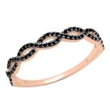 0.20 Carat (ctw) 10K Rose Gold Round Black Diamond Ladies Swirl Anniversary Wedding Band Stackable Ring 1/5 CT