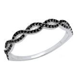 0.20 Carat (ctw) 10K White Gold Round Black Diamond Ladies Swirl Anniversary Wedding Band Stackable Ring 1/5 CT