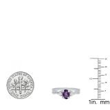 10K White Gold 7X5 MM Oval Amethyst & Round White Diamond Ladies Engagement 3 Stone Ring