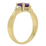 18K Yellow Gold 7X5 MM Oval Amethyst & Round White Diamond Ladies Engagement 3 Stone Ring