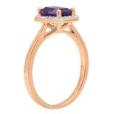 10K Rose Gold 7X5 MM Emerald Amethyst And Round Diamond Ladies Bridal Engagement Ring