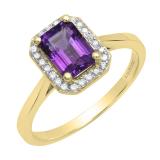 10K Yellow Gold 7X5 MM Emerald Amethyst And Round Diamond Ladies Bridal Engagement Ring