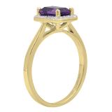 10K Yellow Gold 7X5 MM Emerald Amethyst And Round Diamond Ladies Bridal Engagement Ring