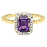 10K Yellow Gold 7X5 MM Emerald Amethyst And Round Diamond Ladies Bridal Engagement Ring