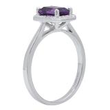 14K White Gold 7X5 MM Emerald Amethyst And Round Diamond Ladies Bridal Engagement Ring