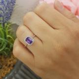 14K White Gold 7X5 MM Emerald Amethyst And Round Diamond Ladies Bridal Engagement Ring