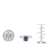 18K White Gold 7X5 MM Emerald Amethyst And Round Diamond Ladies Bridal Engagement Ring