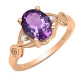 10K Rose Gold 9X7 MM Oval Amethyst And Round Diamond Ladies Bridal Engagement Ring