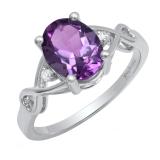 10K White Gold 9X7 MM Oval Amethyst And Round Diamond Ladies Bridal Engagement Ring