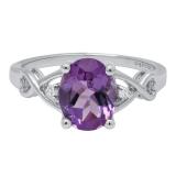 10K White Gold 9X7 MM Oval Amethyst And Round Diamond Ladies Bridal Engagement Ring