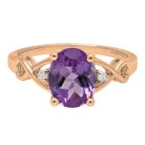 14K Rose Gold 9X7 MM Oval Amethyst And Round Diamond Ladies Bridal Engagement Ring