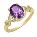 18K Yellow Gold 9X7 MM Oval Amethyst And Round Diamond Ladies Bridal Engagement Ring