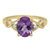 18K Yellow Gold 9X7 MM Oval Amethyst And Round Diamond Ladies Bridal Engagement Ring