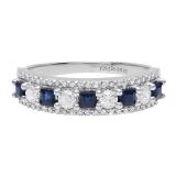 10K White Gold Princess Blue Sapphire & Round White Diamond Ladies Anniversary Wedding Band