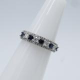 10K White Gold Princess Blue Sapphire & Round White Diamond Ladies Anniversary Wedding Band