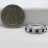10K White Gold Princess Blue Sapphire & Round White Diamond Ladies Anniversary Wedding Band