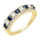 10K Yellow Gold Princess Blue Sapphire & Round White Diamond Ladies Anniversary Wedding Band