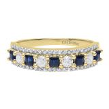 10K Yellow Gold Princess Blue Sapphire & Round White Diamond Ladies Anniversary Wedding Band