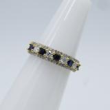 10K Yellow Gold Princess Blue Sapphire & Round White Diamond Ladies Anniversary Wedding Band