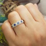 14K Yellow Gold Princess Blue Sapphire & Round White Diamond Ladies Anniversary Wedding Band