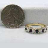 14K Yellow Gold Princess Blue Sapphire & Round White Diamond Ladies Anniversary Wedding Band