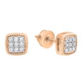 0.10 Carat (ctw) 10K Rose Gold Round White Diamond Ladies Stud Earrings 1/10 CT