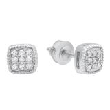 0.10 Carat (ctw) 10K White Gold Round White Diamond Ladies Stud Earrings 1/10 CT