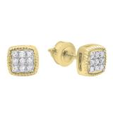 0.10 Carat (ctw) 10K Yellow Gold Round White Diamond Ladies Stud Earrings 1/10 CT