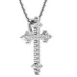 0.25 Carat (ctw) 10K White Gold Round Diamond Ladies Cross Pendant 1/4 CT (Gold Chain Included)