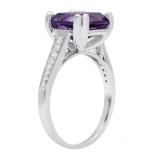 10K White Gold 10 MM Cushion Amethyst And Round White Diamond Bridal Engagement Ring