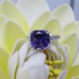 14K White Gold 10 MM Cushion Amethyst And Round White Diamond Bridal Engagement Ring