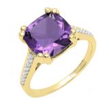 14K Yellow Gold 10 MM Cushion Amethyst And Round White Diamond Bridal Engagement Ring