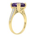 14K Yellow Gold 10 MM Cushion Amethyst And Round White Diamond Bridal Engagement Ring