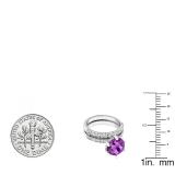 10K White Gold 8.5 MM Round Amethyst & Diamond Ladies Vintage Engagement Ring Set