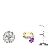 10K Yellow Gold 8.5 MM Round Amethyst & Diamond Ladies Vintage Engagement Ring Set